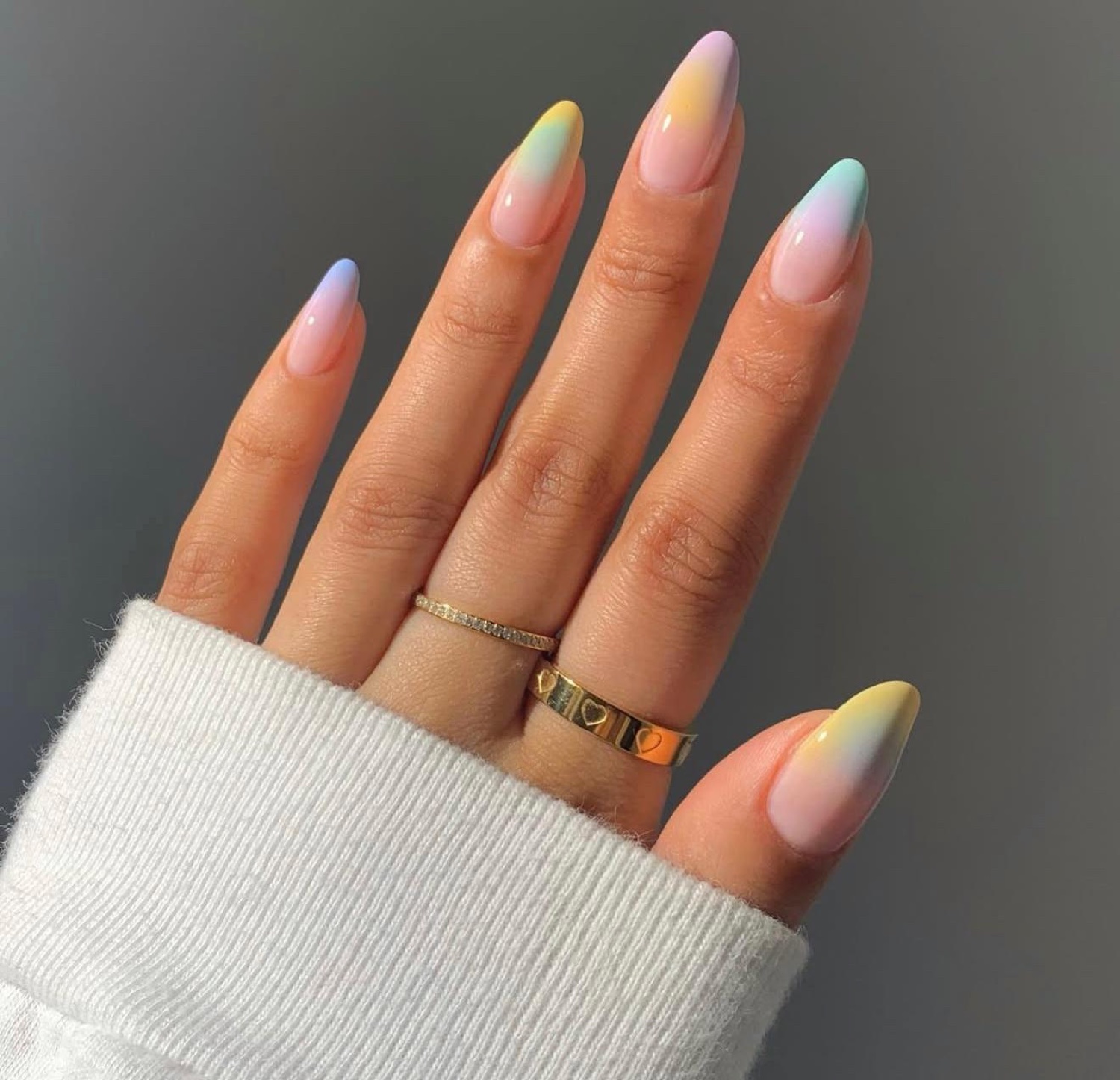 Soft pastel rainbow ombre almond nails